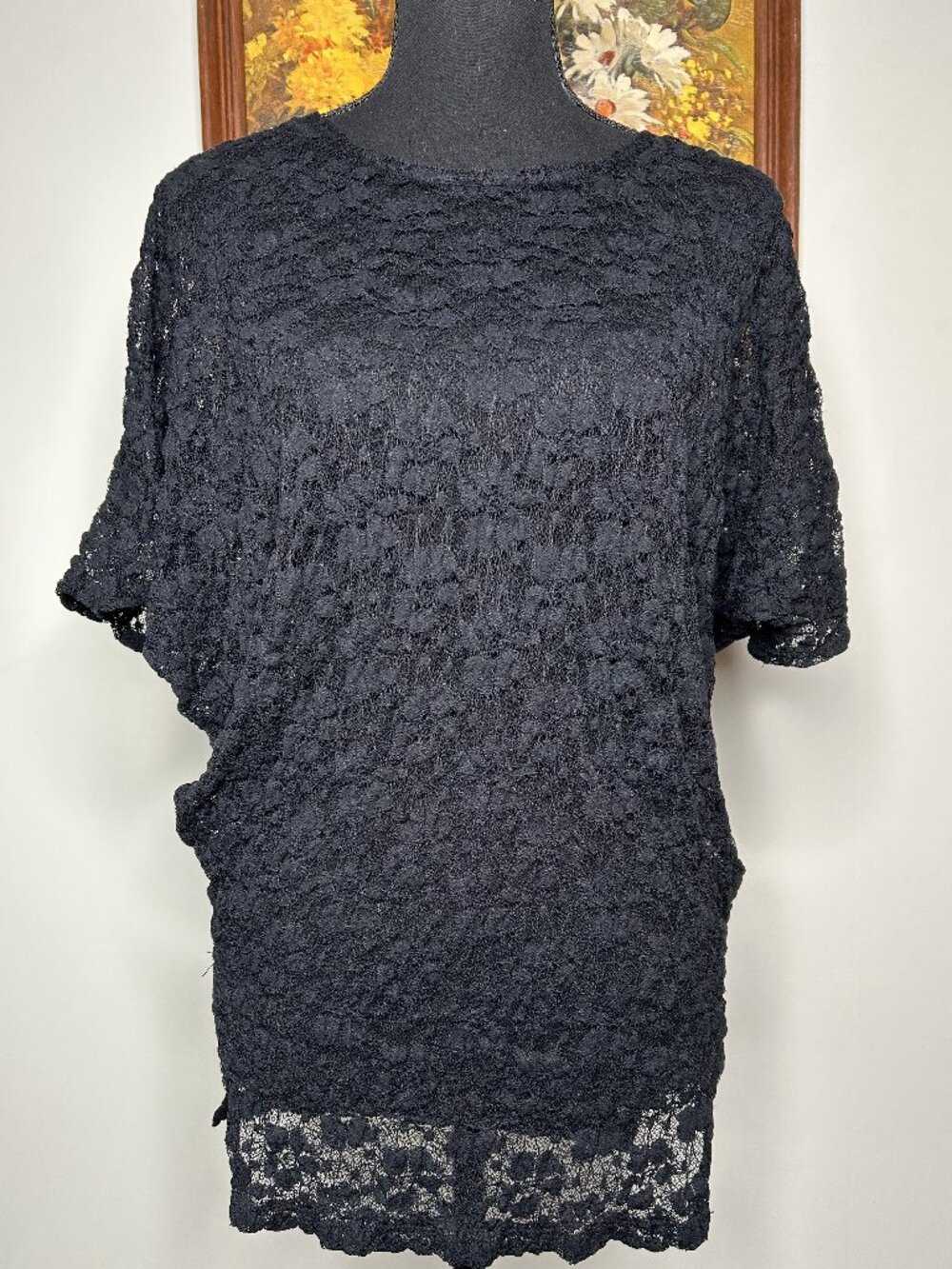 R. Rouge Blouse Top Women's "2XL" Round Neck Black Lace Casual Y2K VTG